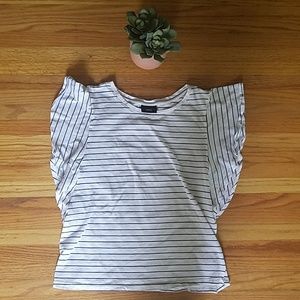 B&W Striped Flutter Sleeve Tee Top Mossimo